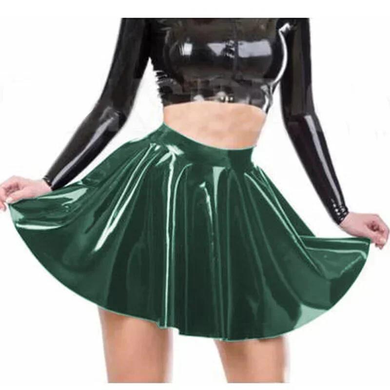 Wetlook Patent Leather Mini Skirt Sissy Shiny PVC High Waist A-line Skirt