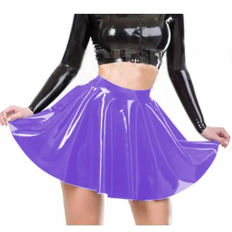 Wetlook Patent Leather Mini Skirt Sissy Shiny PVC High Waist A-line Skirt