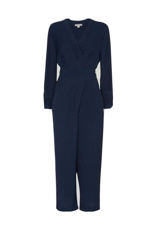 Whistles Animal Jacquard Wrap Jumpsuit UK 10 Navy Blue Leopard RRP 189 Pockets