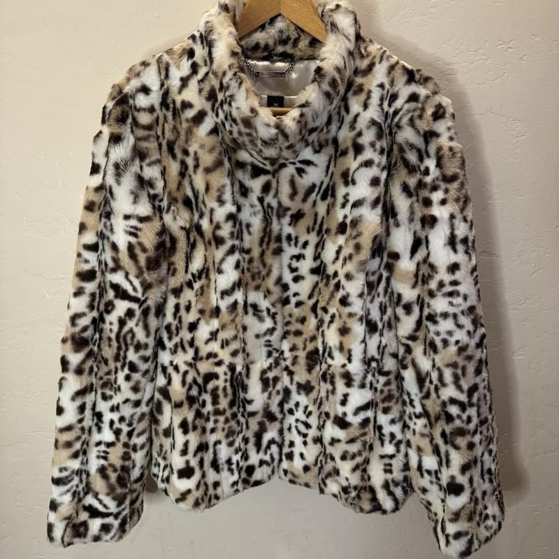 White House Black Market Faux Fur Leopard Print Jacket Short-Coat Medium EUC