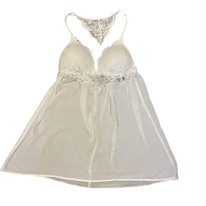 White Lingerie Top With Pearl And Lace Design