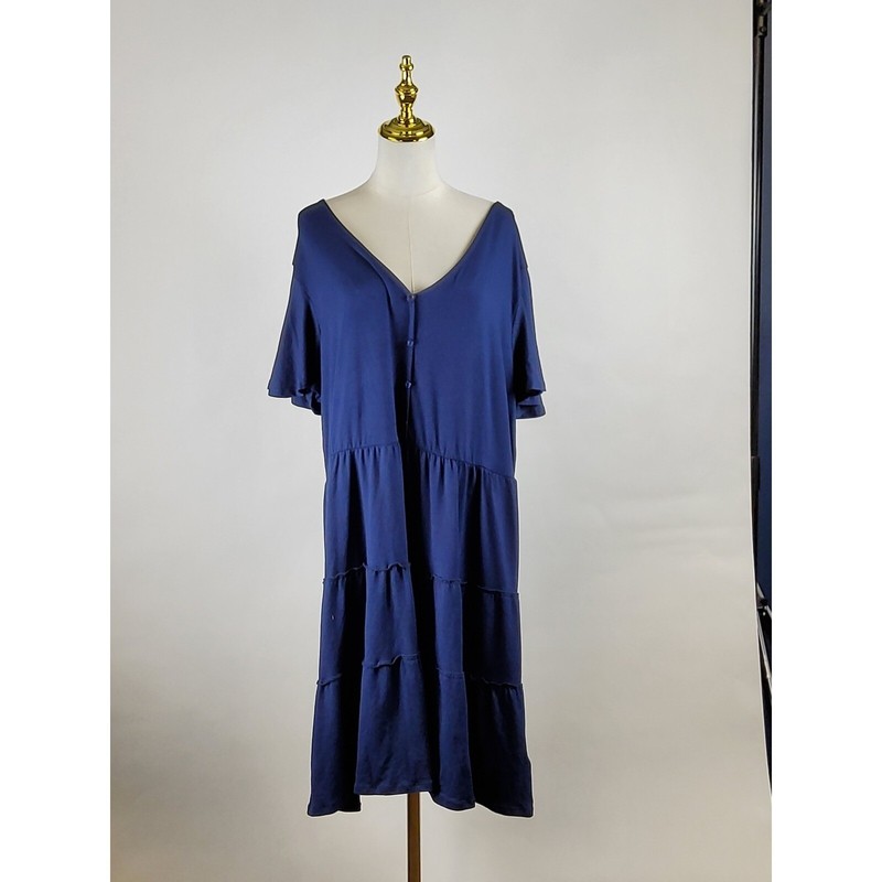 White Mark Dress Womens 2XL Navy Blue Tiered V Neck Short Sleeve Casual NWT