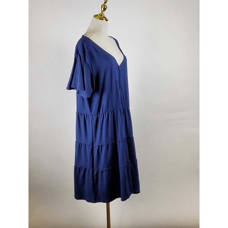White Mark Dress Womens 2XL Navy Blue Tiered V Neck Short Sleeve Casual NWT