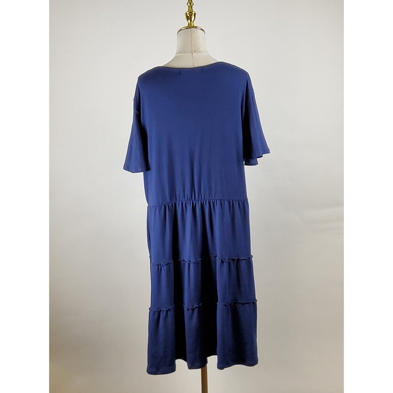 White Mark Dress Womens 2XL Navy Blue Tiered V Neck Short Sleeve Casual NWT