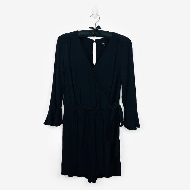 Who What Wear Faux Wrap Romper Size M Black Casual Minimalist Playsuit