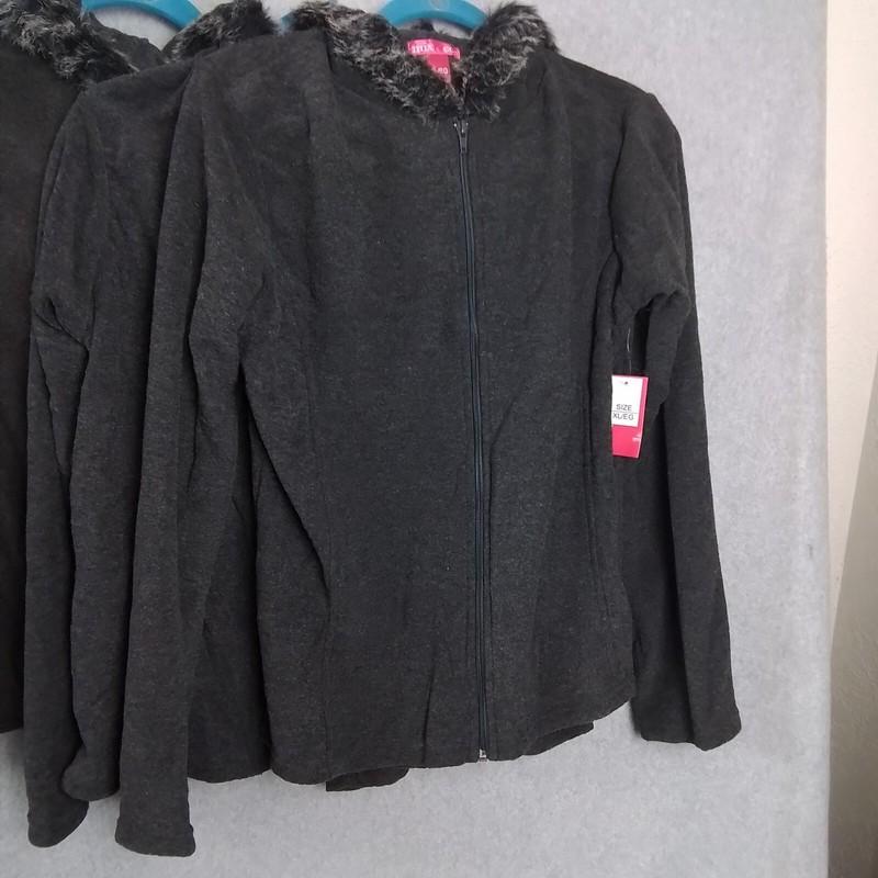 Wholesale Lot Mix & Co. Ladies Fur Trim Charcoal Fleece Jacket S M L XL