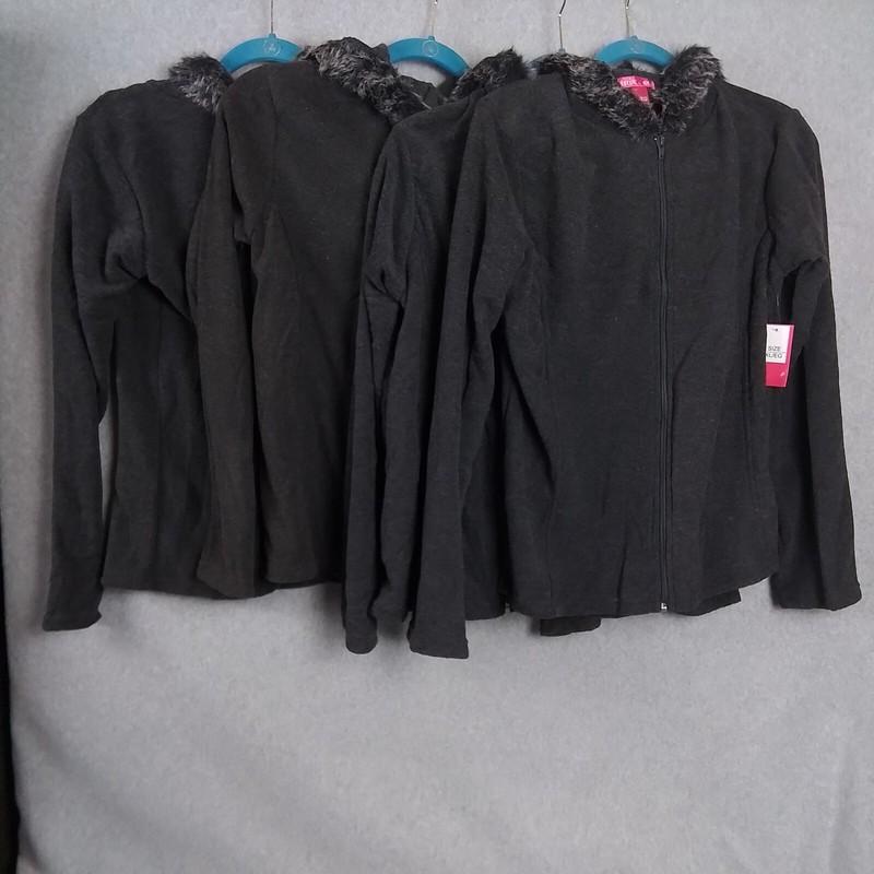 Wholesale Lot Mix & Co. Ladies Fur Trim Charcoal Fleece Jacket S M L XL