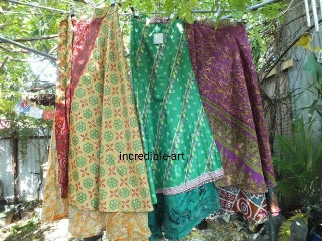 Wholesale Lot Vintage Silk Sari Wrap Skirts Recycled Magic Bohemian Multicolor