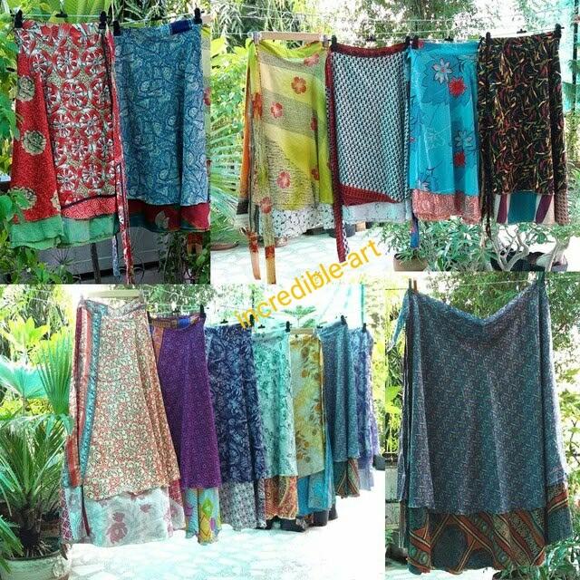 Wholesale Lot Vintage Silk Sari Wrap Skirts Recycled Magic Bohemian Multicolor