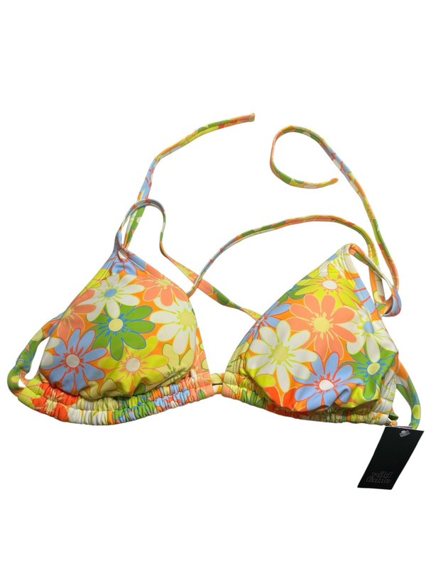 Wild Fable Bright Floral String Bikini Top Daisy Yellow Green Tie NWT