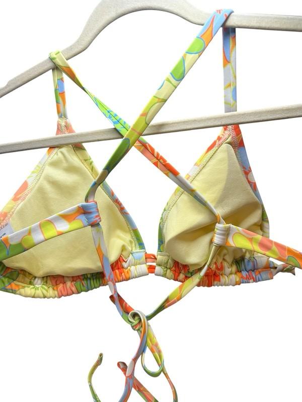 Wild Fable Bright Floral String Bikini Top Daisy Yellow Green Tie NWT