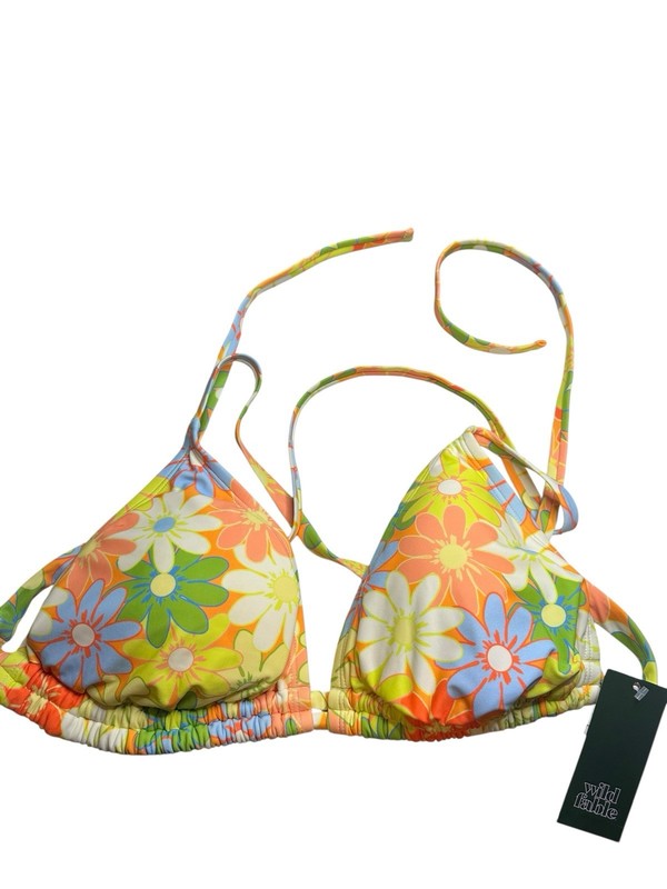 Wild Fable Bright Floral String Bikini Top Daisy Yellow Green Tie NWT