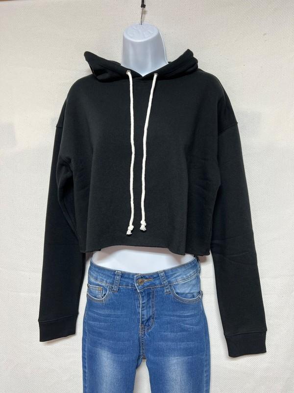 Wild Fable Cropped Hoodie Women’s Long Sleeve Black Ebony Size-M
