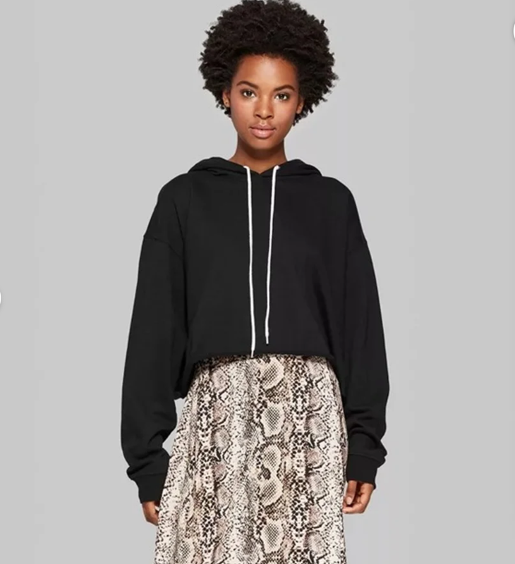 Wild Fable Cropped Hoodie Women’s Long Sleeve Black Ebony Size-M