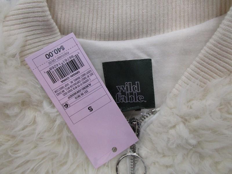 Wild Fable Full Zip Ivory Faux Fur Sherpa Cropped Jacket Women’s Size XS NEW