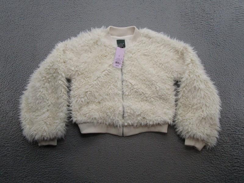 Wild Fable Full Zip Ivory Faux Fur Sherpa Cropped Jacket Women’s Size XS NEW