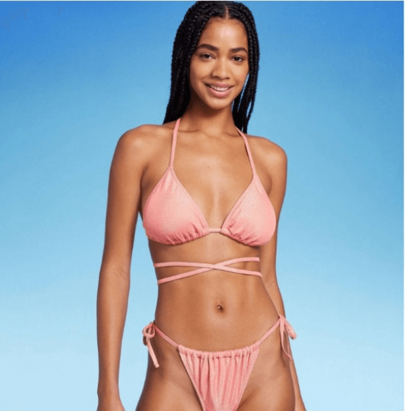Wild Fable Medium (8-10) Pink Bikini Triangle Top Swim Sparkly Wrap Strappy