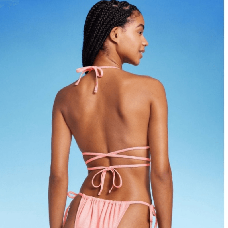 Wild Fable Medium (8-10) Pink Bikini Triangle Top Swim Sparkly Wrap Strappy