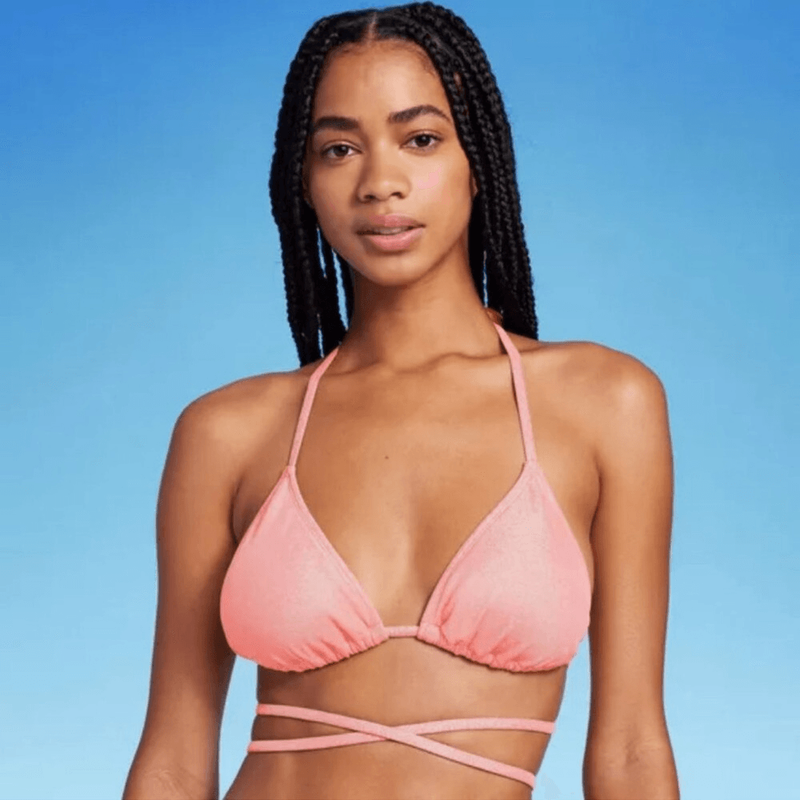 Wild Fable Medium (8-10) Pink Bikini Triangle Top Swim Sparkly Wrap Strappy