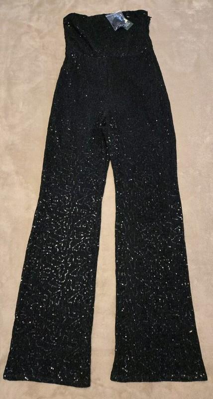 WILD FABLE Tube Jumpsuit Womens Size M Sequined Mesh Lined-Torso Zip Black