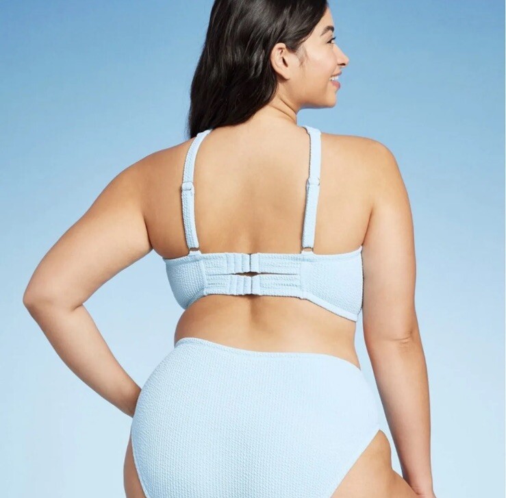 Wild Fable Women's 1X Bikini Top Blue Cross Front Halter Pucker Textured New