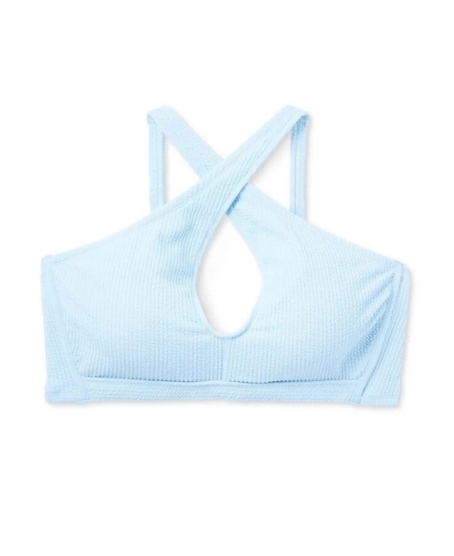 Wild Fable Women's 1X Bikini Top Blue Cross Front Halter Pucker Textured New