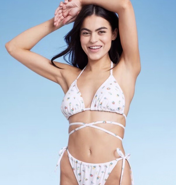 Wild Fable Women's L Large 12-14 Bikini Top White Floral Print Strappy Triangle