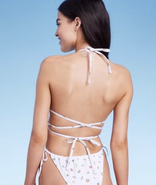 Wild Fable Women's L Large 12-14 Bikini Top White Floral Print Strappy Triangle