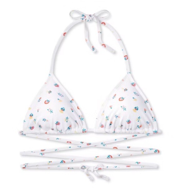 Wild Fable Women's L Large 12-14 Bikini Top White Floral Print Strappy Triangle