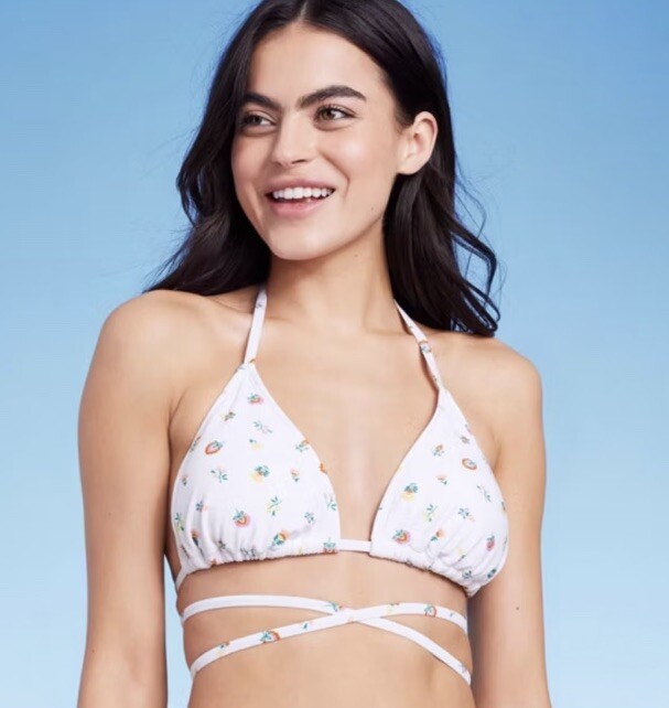 Wild Fable Women's L Large 12-14 Bikini Top White Floral Print Strappy Triangle