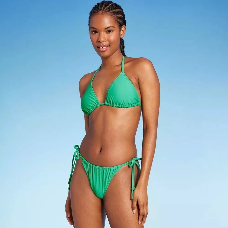 Wild Fable Women's Large 12/14 Side Tie Scoop Front High Leg Bikini Bottom