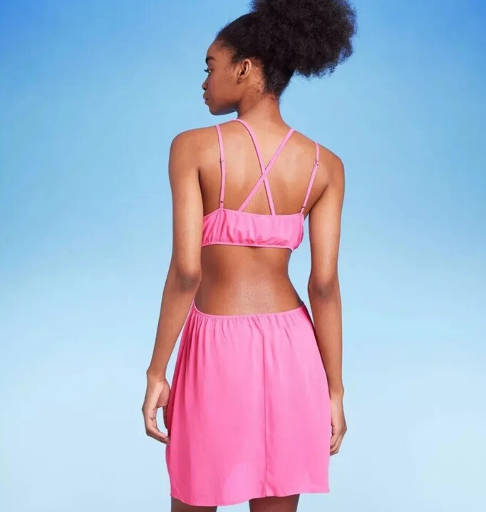 Wild Fable Women's M Medium Swim Cover Up Dress Pink Cut Out Mini New