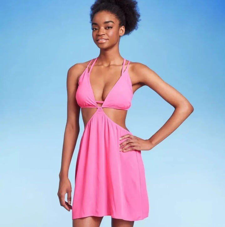 Wild Fable Women's M Medium Swim Cover Up Dress Pink Cut Out Mini New