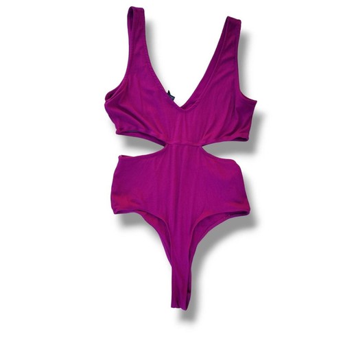 Wild Fable Women’s Plum Purple Tank Bodysuit Side Cut Out Rayon Spandex