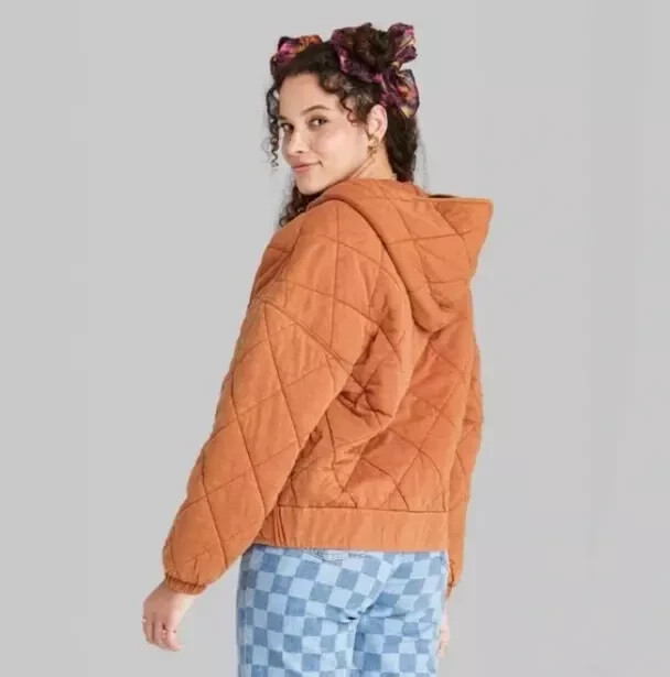 Wild Fable Women's Quilted Hooded Jacket Rust Color Size Small A1055 NWT's