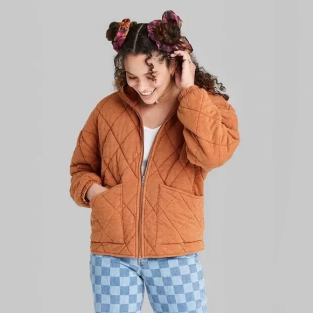 Wild Fable Women's Quilted Hooded Jacket Rust Color Size Small A1055 NWT's