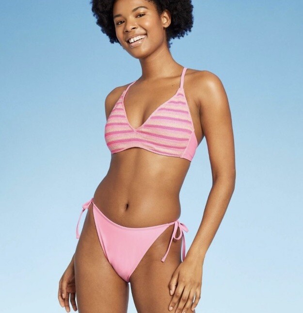 Wild Fable Women's S Small Bikini Bottom Pink Side-Tie High Leg Cheeky New NWOT