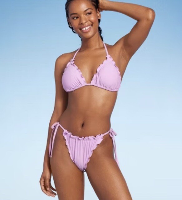Wild Fable Women's XS 0-2 Bikini Bottom Purple Ruffle Side-Tie Adjustable New
