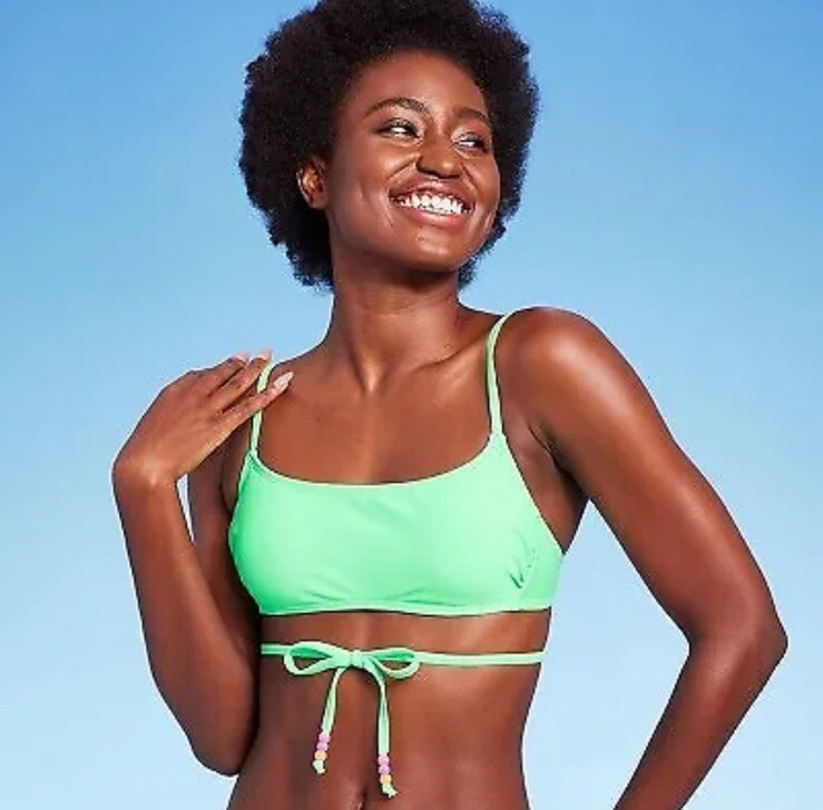 Wild Fable Women's XS 0-2 Bikini Top Mint Green Beaded Wrap Bralette New