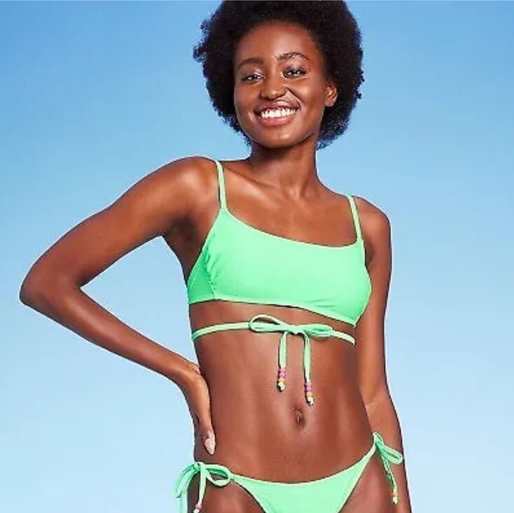 Wild Fable Women's XS 0-2 Bikini Top Mint Green Beaded Wrap Bralette New