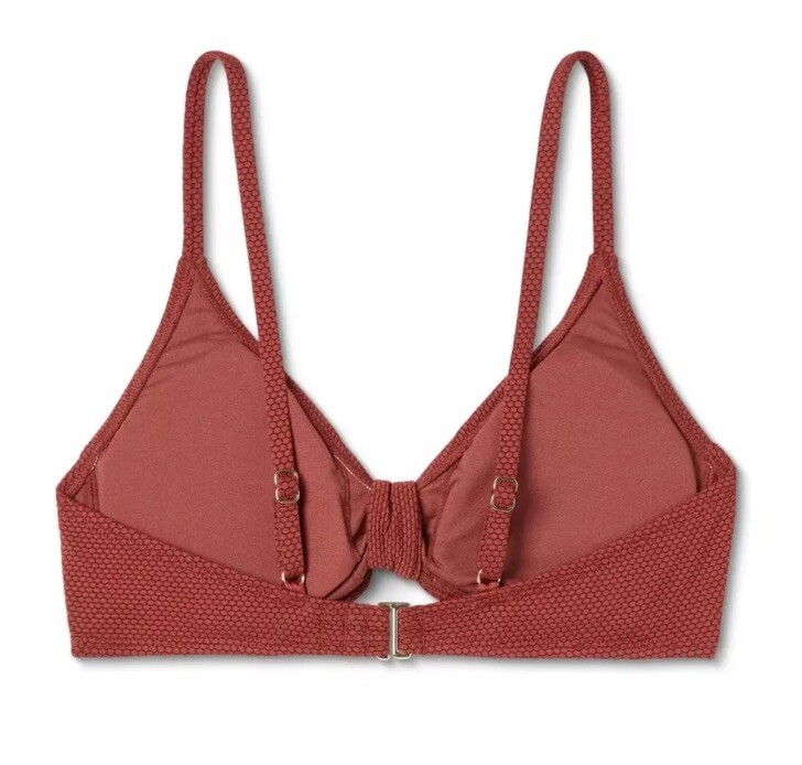 Wild Fable Women's XS Bikini Top Brown Tie Front Pique Textured Bralette NWOT