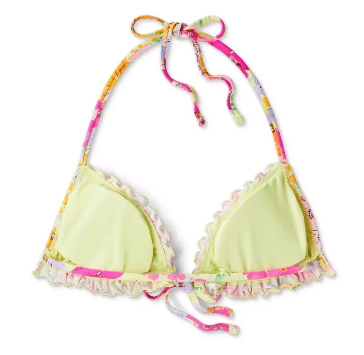 Wild Fable Women's XS Bikini Top Floral Triangle Tie-Front Ruffle Multi NWOT