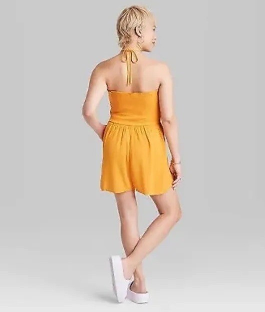 Wild Fable Women's XS Romper Mango Orange Sleeveless Woven Smocked Shorts New