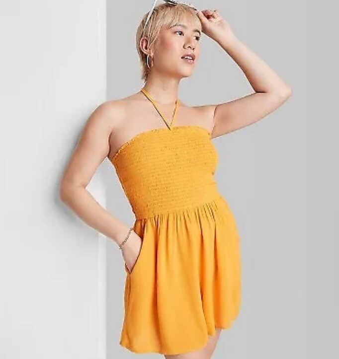 Wild Fable Women's XS Romper Mango Orange Sleeveless Woven Smocked Shorts New