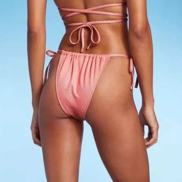 Wild Fable Women's XXS 00 Bikini Bottom Pink Lurex Side-Tie Adjustable High Leg