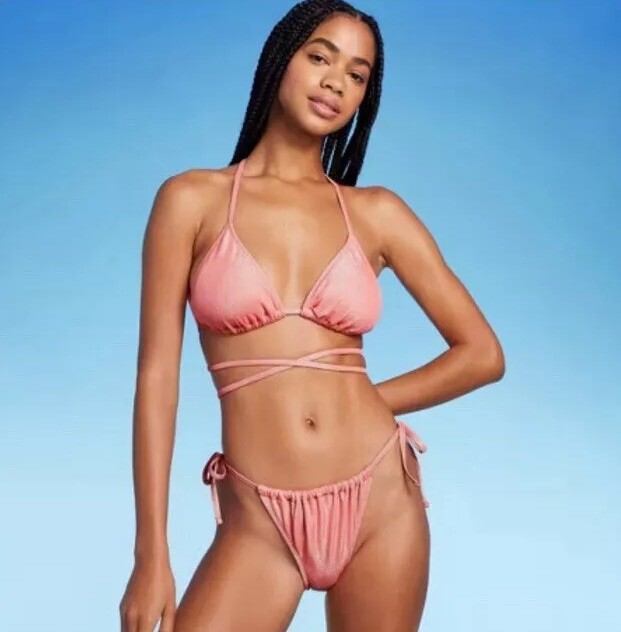 Wild Fable Women's XXS 00 Bikini Bottom Pink Lurex Side-Tie Adjustable High Leg