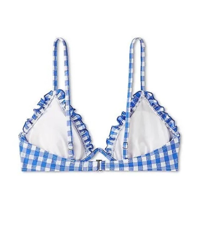 Wild Fable Women's XXS 00 Bikini Top Blue White Plaid Underwire Ruffle Trim New