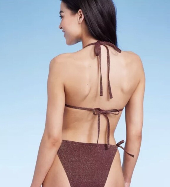 Wild Fable Women's XXS 00 Bikini Top Brown Lurex Convertible Halter Triangle New