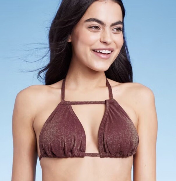Wild Fable Women's XXS 00 Bikini Top Brown Lurex Convertible Halter Triangle New
