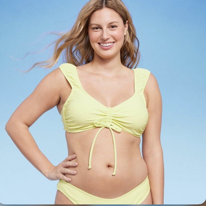 Wild Fable Women’s XXS 00 Bikini Top Yellow Tie-Front Cap Sleeve Bralette New